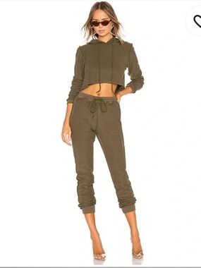 Danielle guizio olive green sweat set cropped hoodie and sweatpants xs